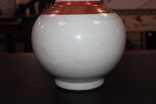 A Chinese bianco sopra bianco bottle vase, Kangxi mark but later, height 41cm